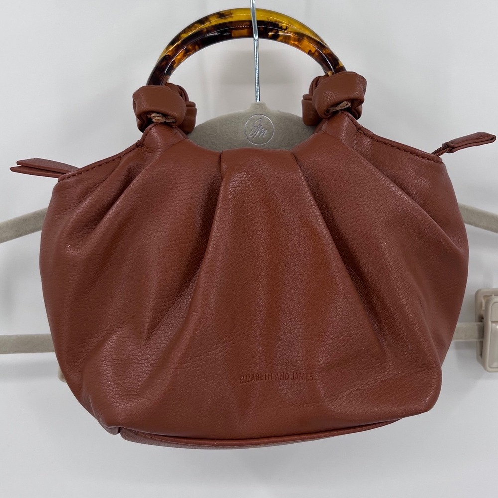 Elizabeth and James Cognac Pleated Handbag Tortoiseshell Ring Handle Vegan